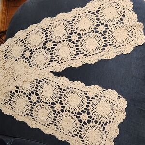 Vintage Cream Crochet LaceTable Runner Dresser  Scarf 64"x12"